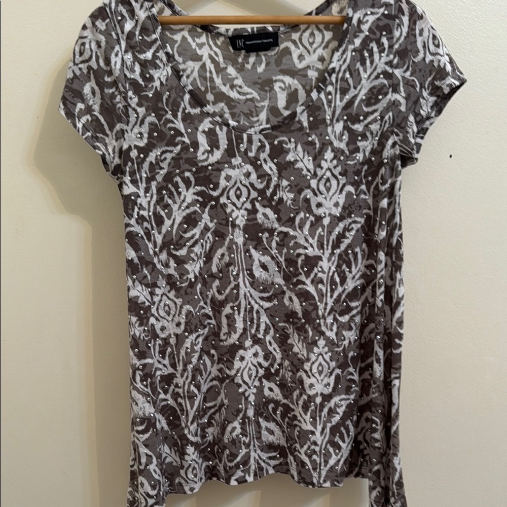 INC Patterned Top with Sparkle Studs